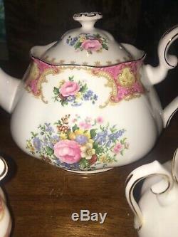 Set Of 3 Royal Albert Lady Carlyle Tea Set Teapot Creamer Sugar Pink Floral EC