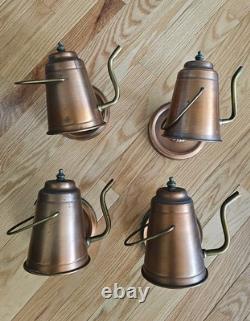 Set Of 4 Vintage Copper and Brass Tea Pot Wall Sconces Light Fixtures