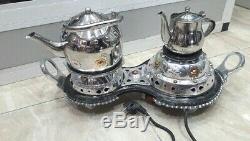 Set Tea Moroccan Handmade Stainless Steel & Wood Teapot Electric Heater Cooking