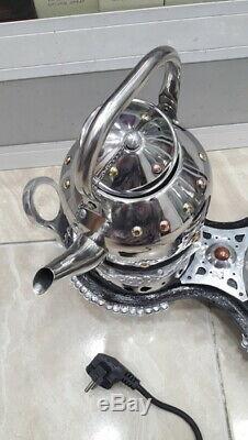 Set Tea Moroccan Handmade Stainless Steel & Wood Teapot Electric Heater Cooking