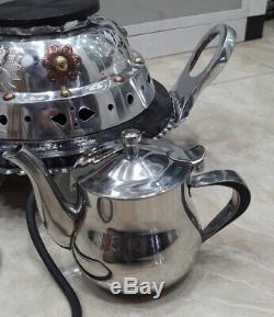 Set Tea Moroccan Handmade Stainless Steel & Wood Teapot Electric Heater Cooking