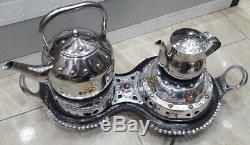 Set Tea Moroccan Handmade Stainless Steel & Wood Teapot Electric Heater Cooking