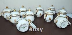 Set of 10 Hand Painted Gloden Napoleonic Bee Pot De Crémes from Limoges France