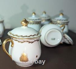 Set of 10 Hand Painted Gloden Napoleonic Bee Pot De Crémes from Limoges France