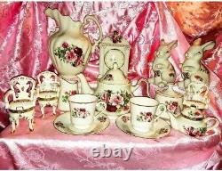 Set of 18 pc Formalities by Baum Bros Victorian Rose Teapot Pink Red Roses Gold