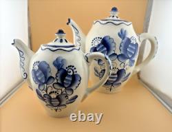 Set of 2 GZHEL Coffee Tea Pots Porcelain Handmade Hand Painted Never Used