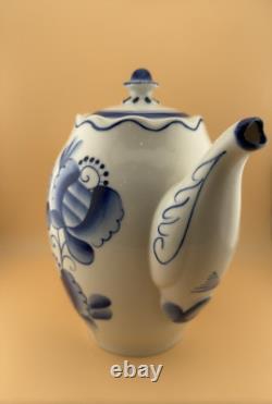 Set of 2 GZHEL Coffee Tea Pots Porcelain Handmade Hand Painted Never Used