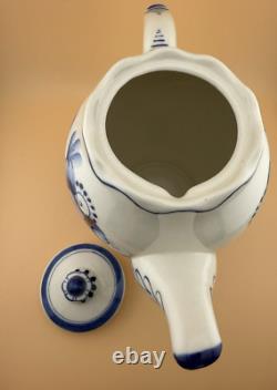 Set of 2 GZHEL Coffee Tea Pots Porcelain Handmade Hand Painted Never Used
