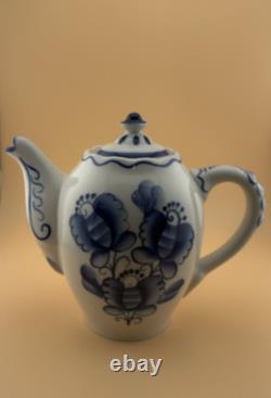 Set of 2 GZHEL Coffee Tea Pots Porcelain Handmade Hand Painted Never Used