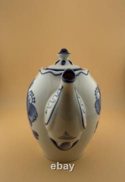 Set of 2 GZHEL Coffee Tea Pots Porcelain Handmade Hand Painted Never Used