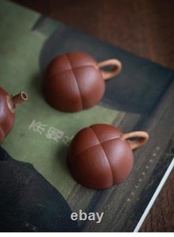 Set of 3pcs chinese Yixing Handmade Zisha teapot Duanclay Persimmon Gongfu cup