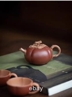 Set of 3pcs chinese Yixing Handmade Zisha teapot Duanclay Persimmon Gongfu cup