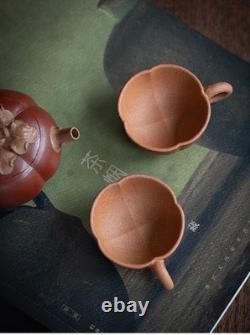 Set of 3pcs chinese Yixing Handmade Zisha teapot Duanclay Persimmon Gongfu cup