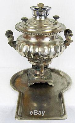 Set of Antique Brass Russian Samovar with tray tea maker decorative sculpture