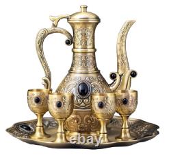 Set of Copper Tea Pot 800ml Premium Black Jade Eye Vintage For Tea Coffee Drink