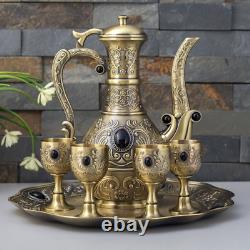 Set of Copper Tea Pot 800ml Premium Black Jade Eye Vintage For Tea Coffee Drink