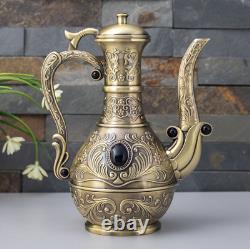 Set of Copper Tea Pot 800ml Premium Black Jade Eye Vintage For Tea Coffee Drink