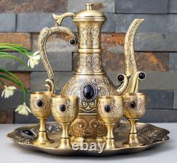 Set of Copper Tea Pot 800ml Premium Black Jade Eye Vintage For Tea Coffee Drink