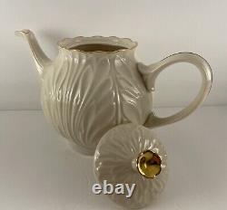 Set of Lenox Cottage Lidded Teapot with Lidded Creamer & Sugar 24K Gold Accent EUC