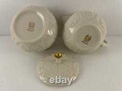 Set of Lenox Cottage Lidded Teapot with Lidded Creamer & Sugar 24K Gold Accent EUC