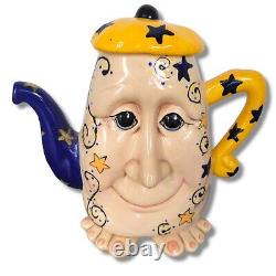 Set of Whimsical Face Art Pottery Coffee Teapot with Mugs