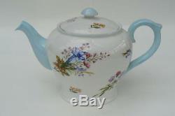 Shelley Art Deco 29pc tea-for-6 set with teapot gorgeous Wild Flowers+blue trim
