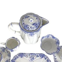 Shelley Demitasse Set Dainty Blue Teapot Sugar Creamer Coffee Pot Cups Saucers