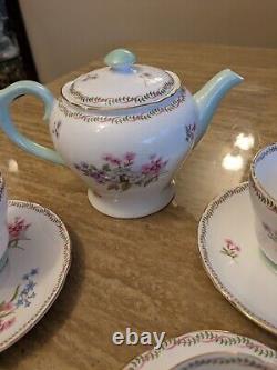 Shelley England Fine Bone ChinaR12522 Eglantine Tea Pot, Creamer, Sugar Bowl, Tongs