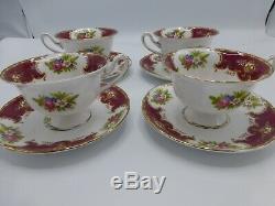 Shelley Red Duchess Tea Set Teapot, Creamer, Sugar, Cups, Saucers, Plates