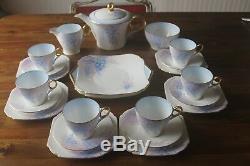 Shelley Tea Set 24 pc Wisteria Cup Saucer Pot teacup teapot trio Art Deco blue