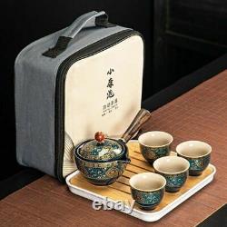 Side Wooden Handle Ceramic Kung Fu Teaware Set Chinese Gongfu Teapot With Cups