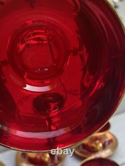Signed 16 PC Bohemian Czech Ruby& Gold Gilt Tea Service Raised Enamel Floral