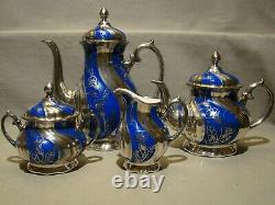Silberporzellan Manufactur Silver Overlay Onlay 4 Pieces Tea & Coffee Set 1930