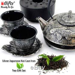 Silver Japanese Koi Cast Iron Combo Tea Gift Set