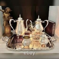Silver Plated Tea & Coffee Service Set Vintage Sheridan Silver with Heirloom tray