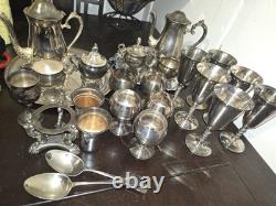 Silverplated Teapot Set, 2 Different Design Wine Goblets, Spoons, & Platters