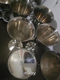 Silverplated Teapot Set, 2 Different Design Wine Goblets, Spoons, & Platters