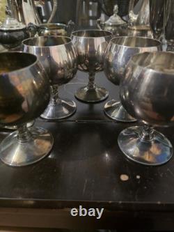 Silverplated Teapot Set, 2 Different Design Wine Goblets, Spoons, & Platters