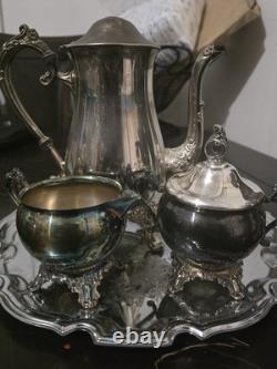 Silverplated Teapot Set, 2 Different Design Wine Goblets, Spoons, & Platters
