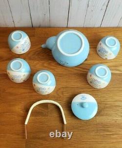 Snoopy Woodstock Everwin Ceramic Tea Set In Box Peanut Tea pot Cups UFS Blue