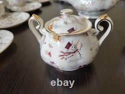 Snowman Gracie China Tea Cup, Footed Saucer, Teapot, Cream & Sugar, 29 Piece Set