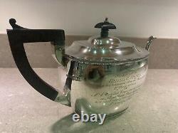 Solid Silver Three Piece Teapot Tea Set Cream Jug & Sugar Birmingham 1921 955g