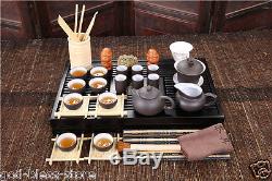 Solid wood tea tray+complete tea set yixing kung fu zisha purple clay teapot cup