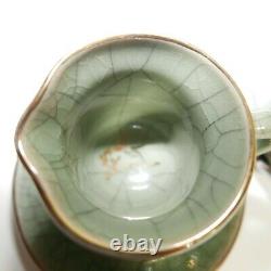 Somayaki Soma Ware Green Crackle Horse/Heart Teapot Sugar & Creamer 5 Cups SET