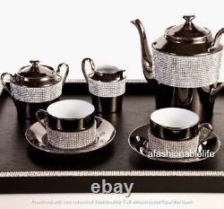 Sophie Villepigue Paris 12 piece Tea Set Swarovski Limoges Porcelain NEW