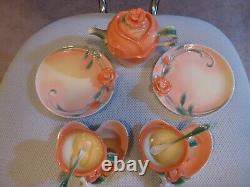 Sorelle 3D ROSES Fine Porcelain TEA SET- Teapot 2 Cups Saucers Spoons Plates-NEW