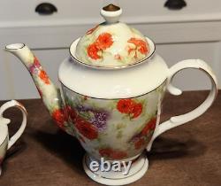Sorelle Porcelain Tea Set Teapot Creamer & Sugar Cups & Saucers For Six
