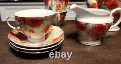 Sorelle Porcelain Tea Set Teapot Creamer & Sugar Cups & Saucers For Six
