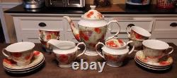 Sorelle Porcelain Tea Set Teapot Creamer & Sugar Cups & Saucers For Six