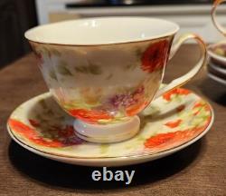 Sorelle Porcelain Tea Set Teapot Creamer & Sugar Cups & Saucers For Six